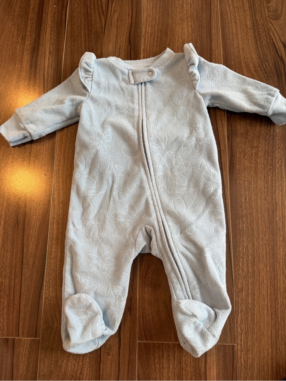 Carter's Light Blue Floral Textured Footed One-Piece 3 months